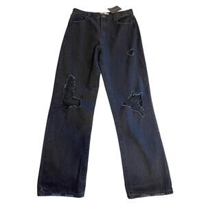 NWT Signature 8 High Waisted Straight Fit Distressed Washed Black Jeans Large